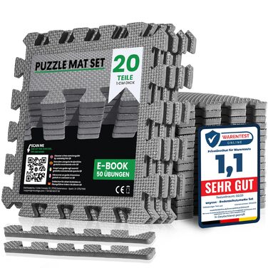 Набір захисних пазл-килимчиків для підлоги unycos (12/20/28 шт), 30x30x1 см, протиковзні мати для тренажерного залу, фітнесу та йоги, водонепроникні, сірі