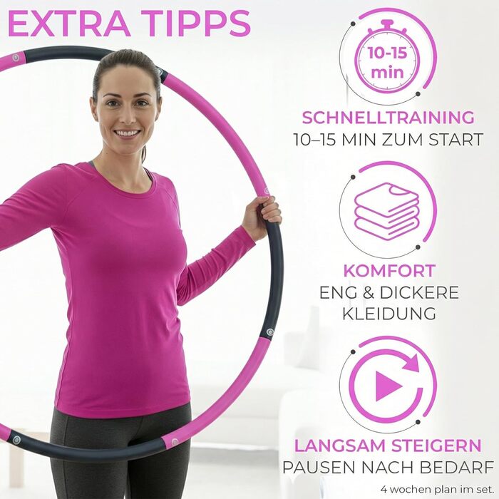 Hula Hoop для дорослих 1.5 кг, регульований, стабільний - обруч для фітнесу та схуднення (NBR піна) - графітово-пурпуровий