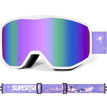 Дитячі гірськолижні окуляри Supertrip для дітей 6-14 років, маска для сноуборду, сумісна з шоломом (WhiteFrame-Purple)