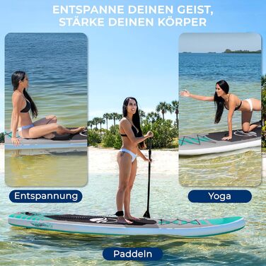 Надувний SUP СерeneLife для дорослих та дітей: комплект з веслом, насосом та сумкою. Touring SUP для плавання по морю, річці та озеру. Максимальне навантаження 155 кг, колір аквамарин.