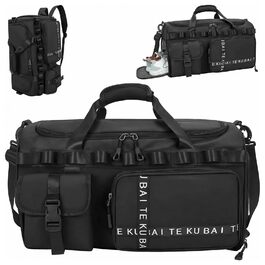 Спортивна сумка для подорожей 65Л для жінок та чоловіків, містка дорожня сумка з відділенням для взуття та вологих речей, сумка для залу та плавання (Чорна)