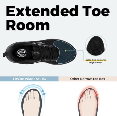 Кросівки для бігу FitVille чоловічі широкі (47 EU) - чорні, дихаючі, з антиковзаючою підошвою, для занять спортом та відпочинку