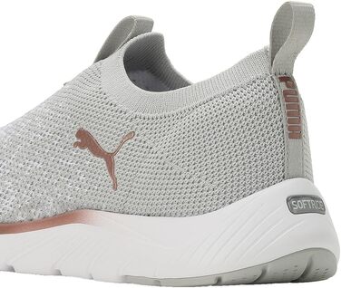 Жіночі кросівки Puma Softride Remi Slip-on Knit — вузкові бігові кеди для вулиці, сірі з білим та рожевим золотом, розмір 39 EU