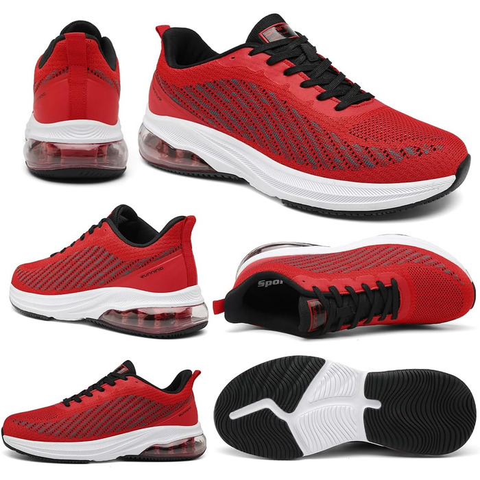 Кросівки для бігу та фітнесу: чоловічі та жіночі, легкі, дихаючі, розмір 36-47 EU (39 EU, червоно-білі)