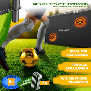 Ворота для футболу KESSER® для саду: міцні, для тренувань, з UV-стійким сітком, сталевий каркас з м'якою обшивкою, земляні кілки, насос, конуси, аксесуари для монтажу (300 см, з торговою панеллю, антрацит)