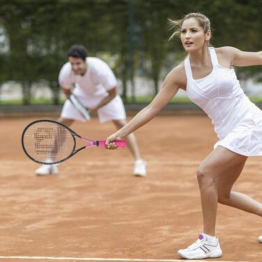 Тенісний набір для дорослих, 2 шт., довговічний, 68.6 см, з'єднаний, легкий, попередньо натягнутий та з новою насічкою, підходить для початківців та досвідчених гравців (фіолетовий/рожевий)