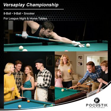 Більярдні кийки POCUSTIK 147,3 см (2 шт.) з канадського акації, ергономічні, об'єм 595 мл, для дому, синій + фіолетовий або чорний + червоний, чорний/білий (чорний та блакитно-зелений)