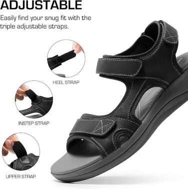 Сандалії жіночі DREAM PAIRS для трекінгу та ходьби, чорні, EVA-устілка, підошва TPR, регульовані ремінці (39 EU)