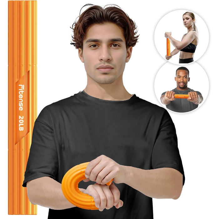 Fitense Flex Therapie Bar Kit: Розвантажувач для зап'ястя (помаранчевий) для тенісного ліктя, гольфарського ліктя та тендиніту. Тренажер для рук, збільшення сили хвата.