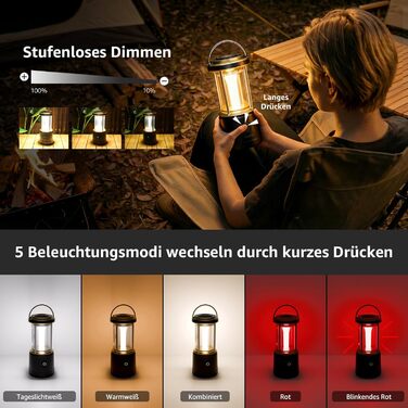 Ліхтар кемпінговий LED Lepro 2000 люмен, акумуляторний, водонепроникний IPX4, з Power Bank, для походу та надзвичайних ситуацій (Чорний)