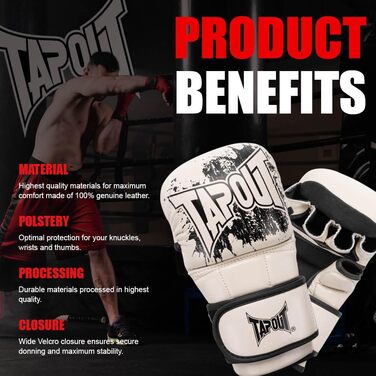 Боксерські рукавички Tapout для MMA, шкіряні, пара, бежево-чорні, розмір S/M