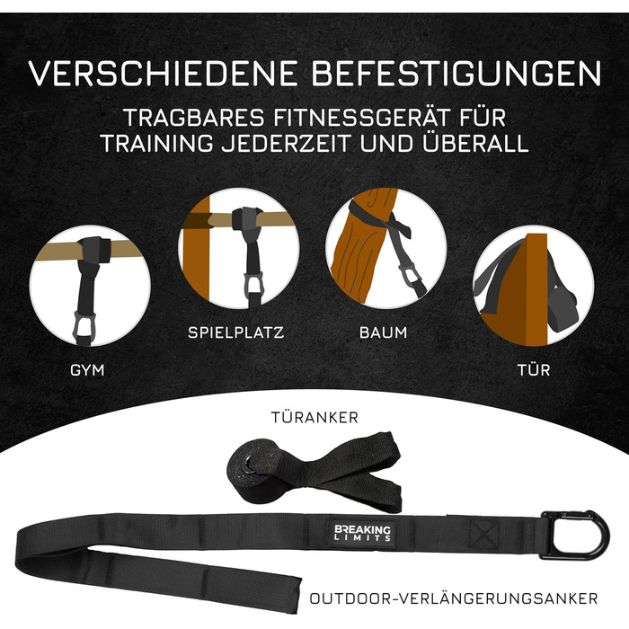 Слінг-тренер Breaking Limits для дому – тренажер для силових вправ – обладнання для силових тренувань – стрічки слінтренера для тренувань всього тіла – фітнес на відкритому повітрі – підвісний тренажер