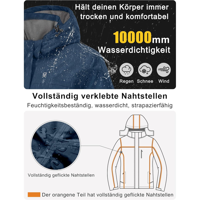 Жіноча водонепроникна куртка Little Donkey Andy - Легка, дихаюча, для активного відпочинку та походів (XL, Blaugrau meliert)