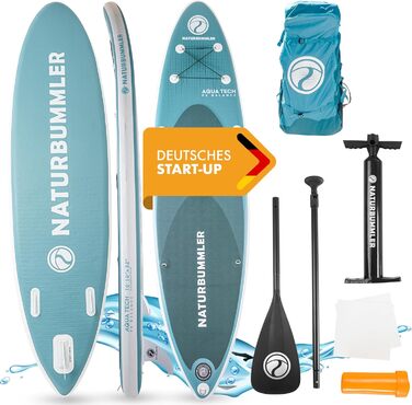 Надувна SUP-дошка Naturbummler 330x81x15 см, комплект для початківців і досвідчених, CO2-нейтральна, туркізова, німецький бренд