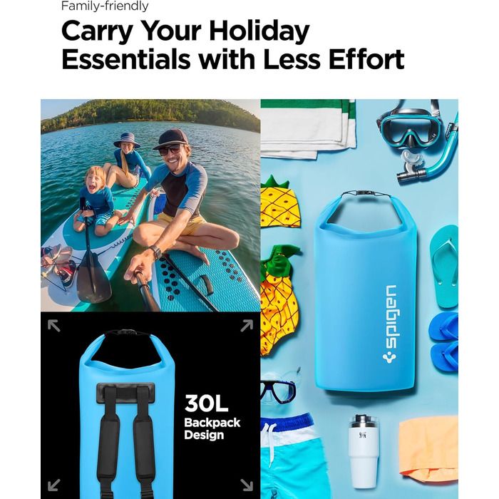 Водонепроникний мішок Spigen Aqua Shield 30L: Сумка для плавання, кемпінгу, каякінгу (Синій)