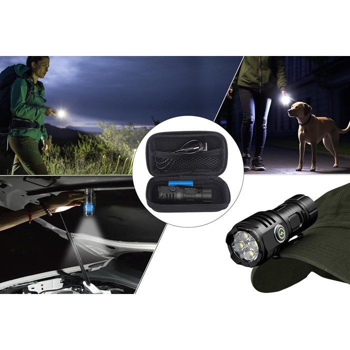 Ліхтар налобний LED 6000 люмен, перезарядна USB-C, 8 режимів, водонепроникний, для кемпінгу, туризму, надзвичайних ситуацій (чорний)
