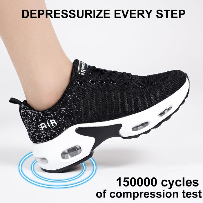 Жіночі кросівки для бігу з підтримкою склепіння стопи, повітряна подушка, комфортні снікерси, чорно-білі, 38.5 EU