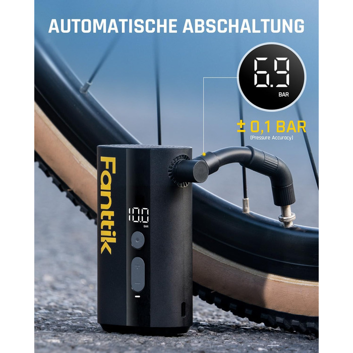 Електрична велосипедна помпа Fanttik X9 Ace Mini, акумуляторна, 150 PSI, швидке накачування, для Presta і Schrader вентилів, підходить для шосейних, гірських, електровелосипедів та міських велосипедів