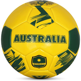 М'яч для футболу збірної, міцний шкіряний м'яч для дорослих, дітей та підлітків, машинна вишивка з 30 панелей, розміри 3, 4, 5 та міні, ідеальний для дорослих, хлопчиків, Австралія, жовтий