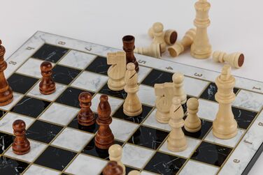 Класична шахова дошка HBS GAMES з білого мармуру, дерев'яна, 37 см, набір для шахів і шашок, ручна робота, сімейна гра