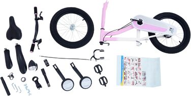 Дитячий велосипед 16 дюймів для хлопчиків та дівчаток, сталевий, 5-8 років, з бічними колесами та регулюванням висоти, рожевий + LED-ліхтар